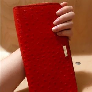 Kate Spade Leather Zip Travel Wallet (red)-new